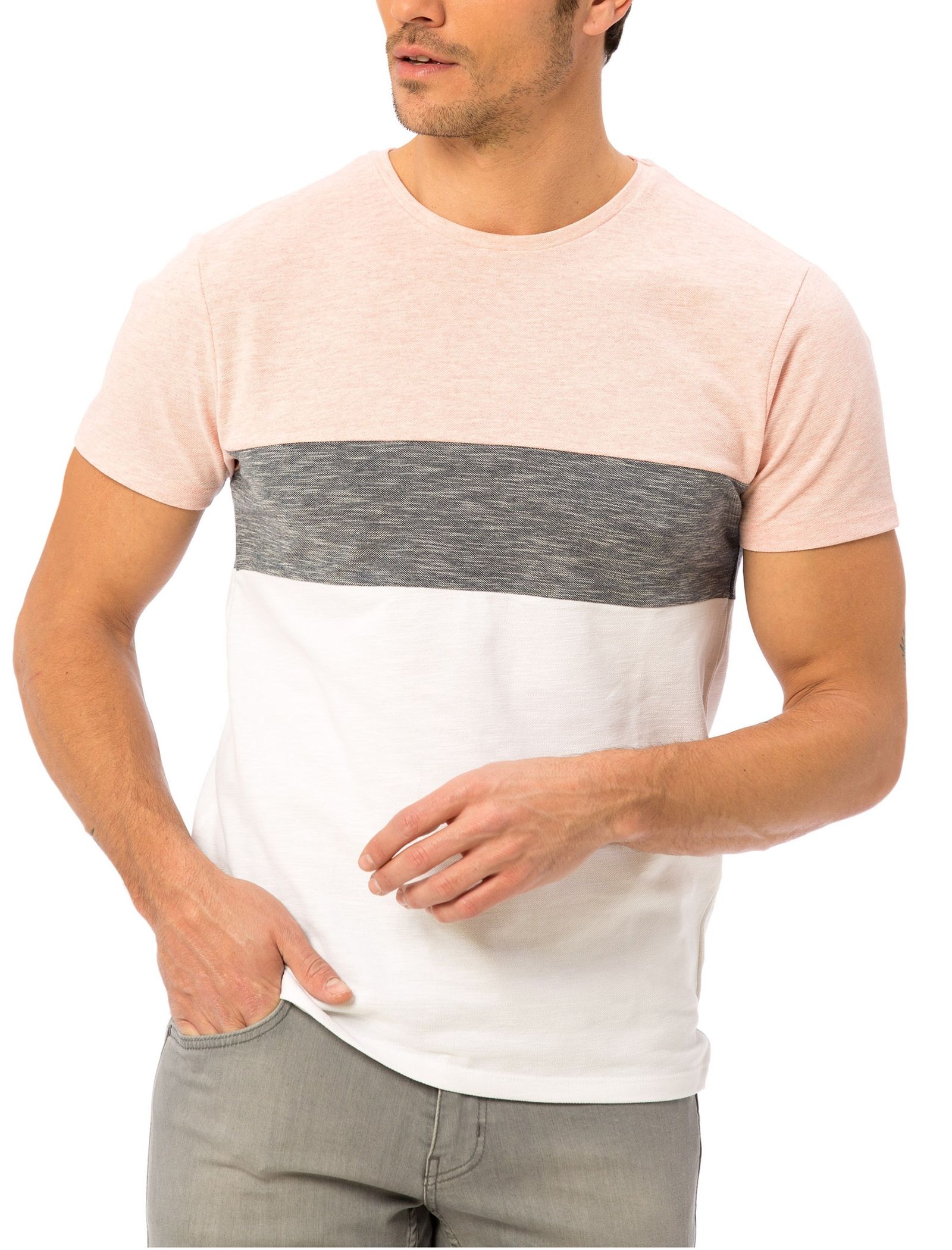 تی شرت یقه گرد مردانه - ال سی وایکیکی - صورتي - 1