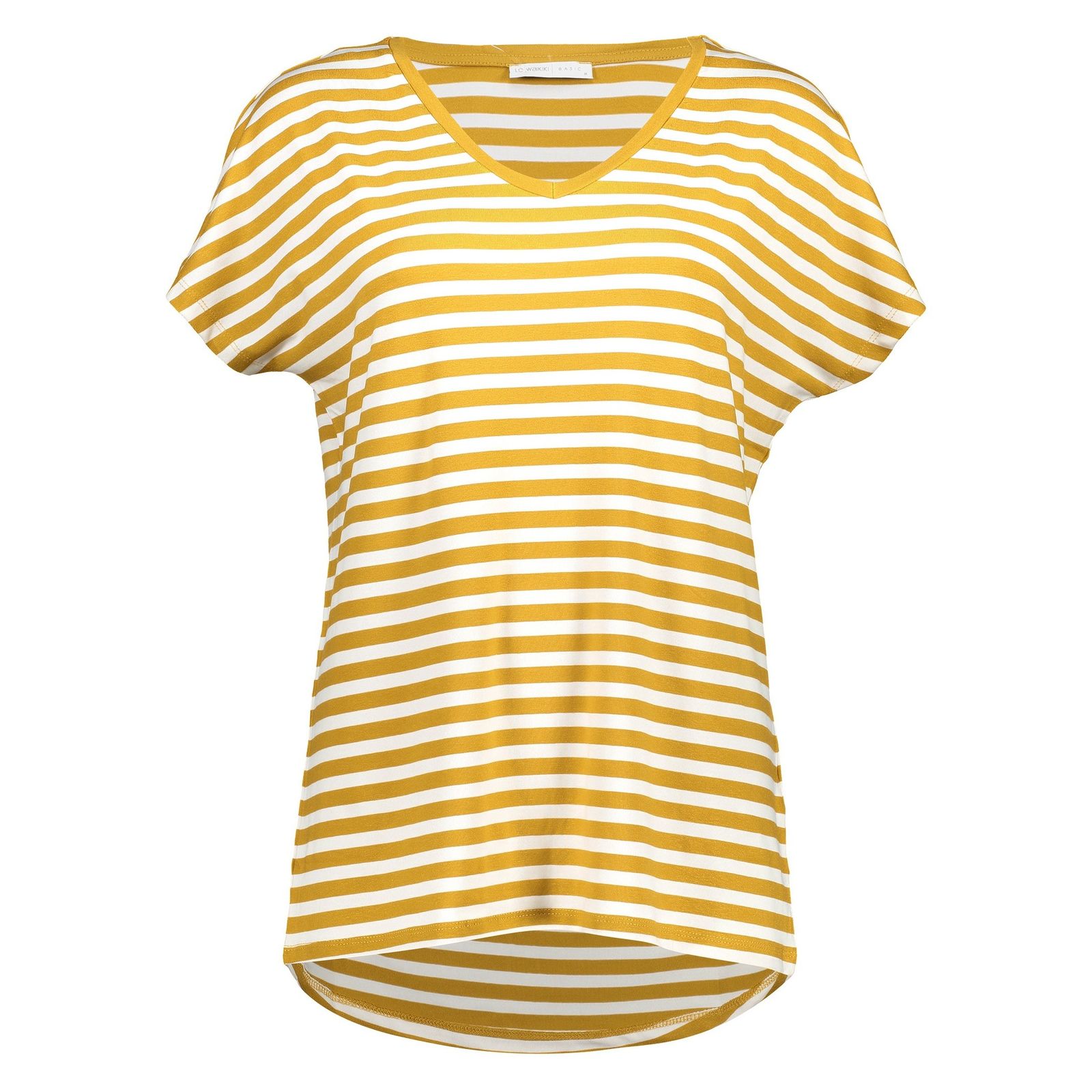 تی شرت ویسکوز یقه هفت زنانه - ال سی وایکیکی - زرد و سفيد - 1