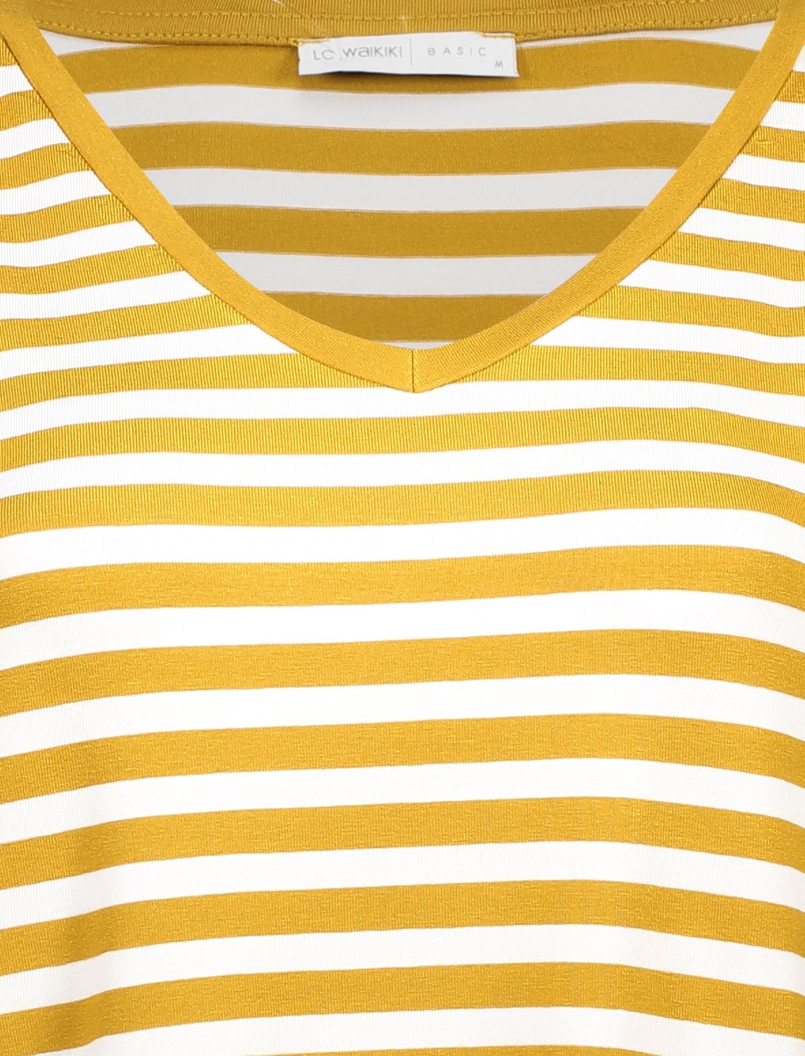 تی شرت ویسکوز یقه هفت زنانه - ال سی وایکیکی - زرد و سفيد - 6