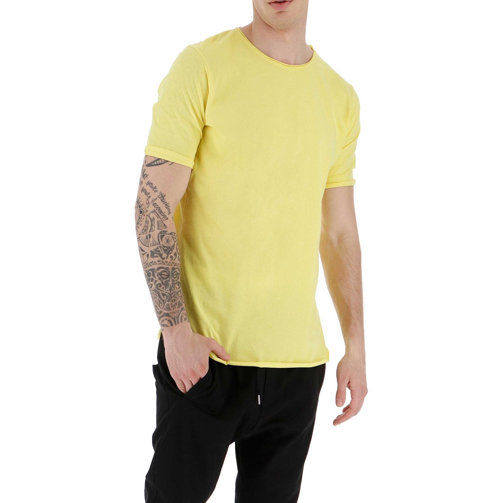 تی شرت نخی یقه گرد مردانه - امپریال - زرد - 2