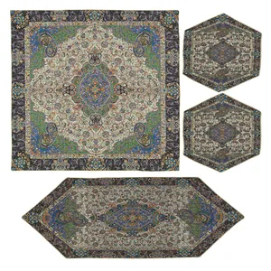 ست 4 تکه رومیزی ترمه مدل پرستو کد GRNBLU4.4