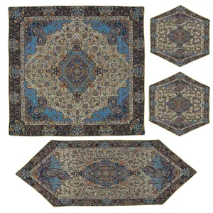ست 4 تکه رومیزی ترمه مدل پرستو کد BLUGLD4.4