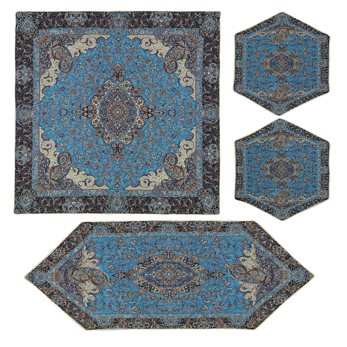 ست 4 تکه رومیزی ترمه مدل پرستو کد blu4.4