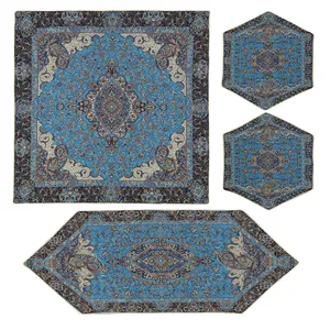 ست 4 تکه رومیزی ترمه مدل پرستو کد blu4.4