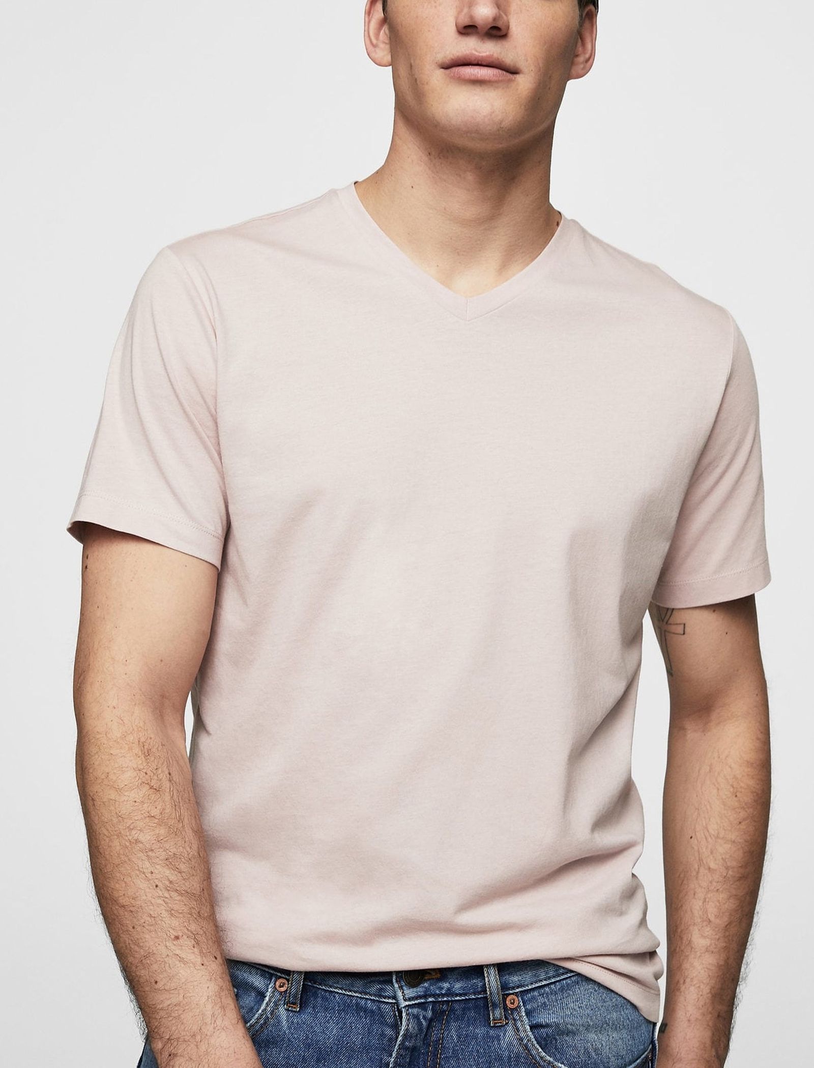 تی شرت نخی یقه هفت مردانه - مانگو - صورتي - 3