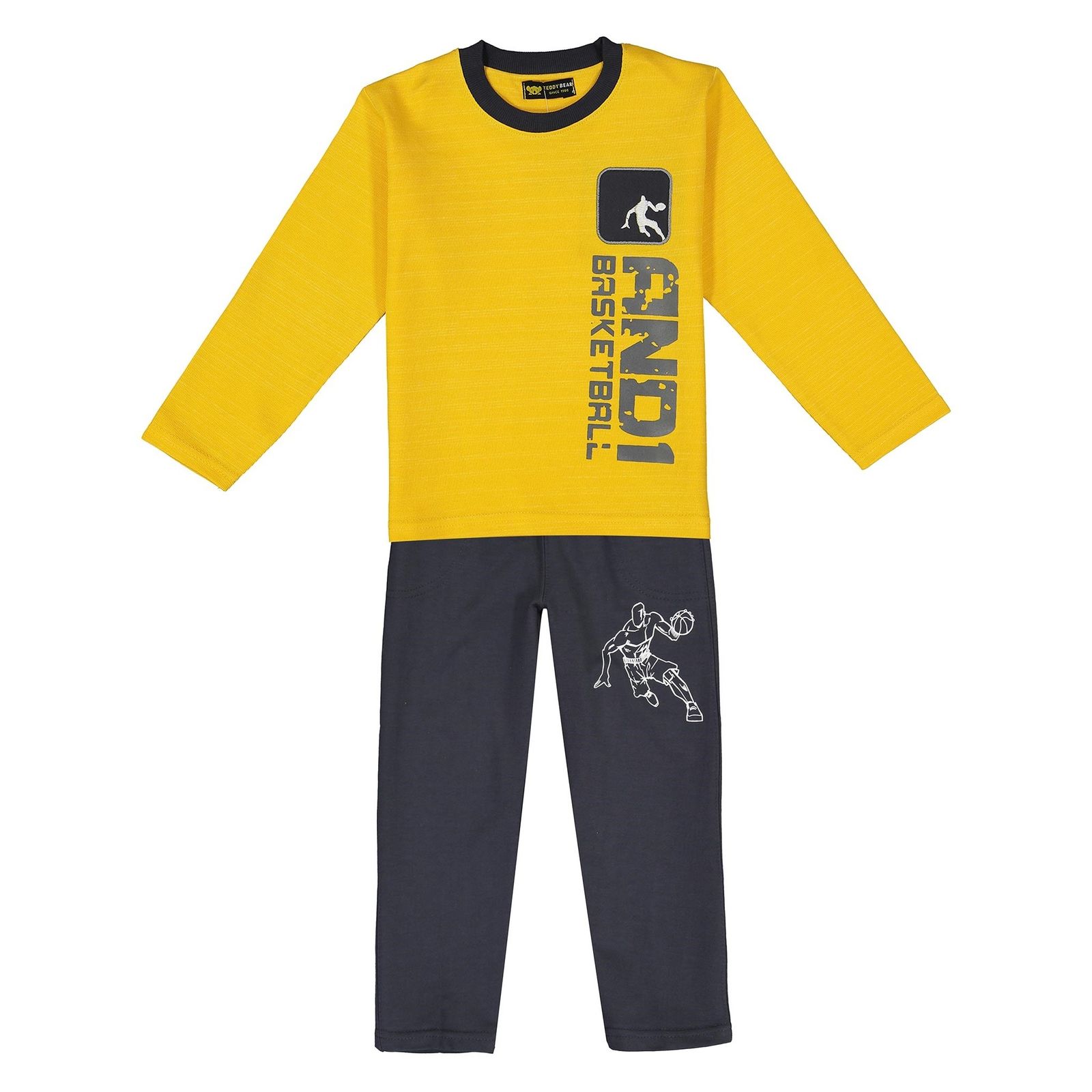 تی شرت و شلوار نخی پسرانه Basketball - خرس کوچولو - زرد/طوسي - 1