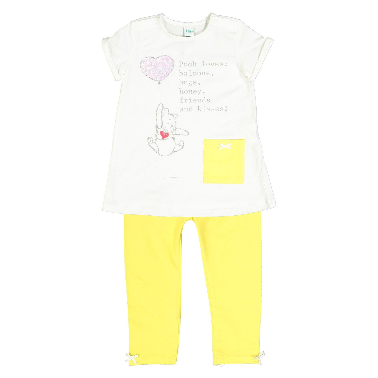 تی شرت و شلوار نخی نوزادی دخترانه - بلوکیدز - زرد و سفيد - 1