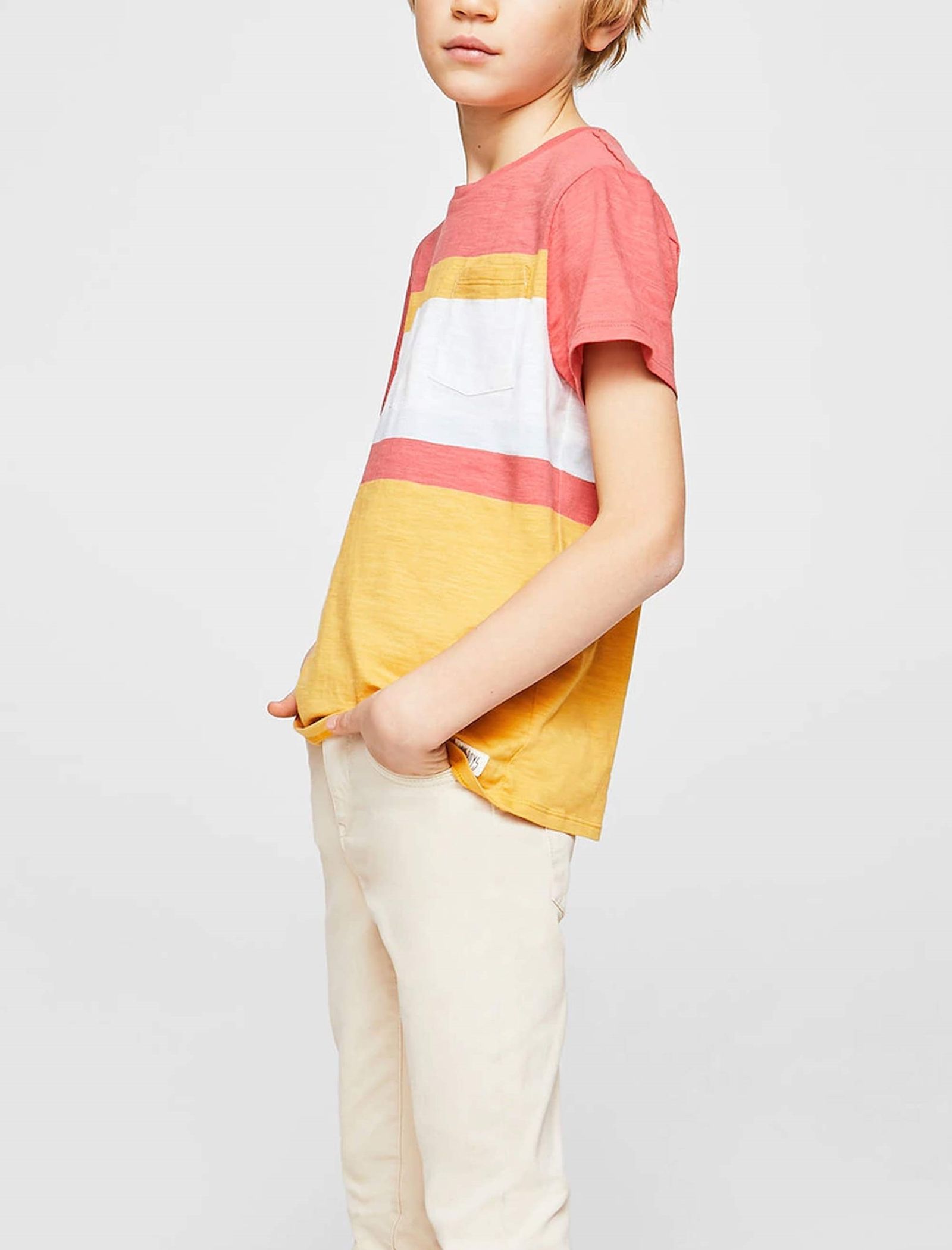 تی شرت نخی یقه گرد پسرانه - مانگو - صورتي پر رنگ/زرد - 5
