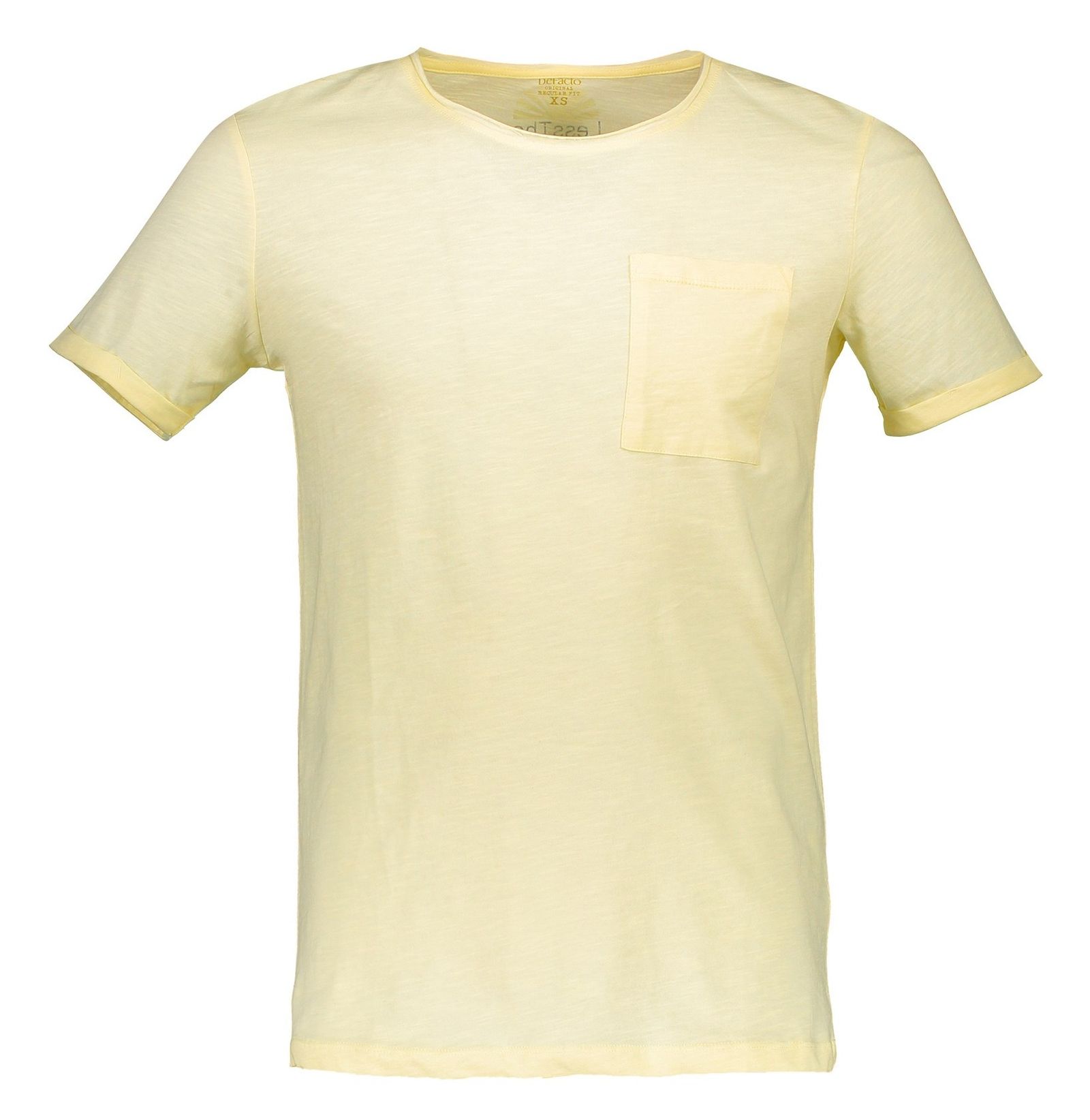 تی شرت نخی یقه گرد مردانه - دفکتو - زرد  - 1