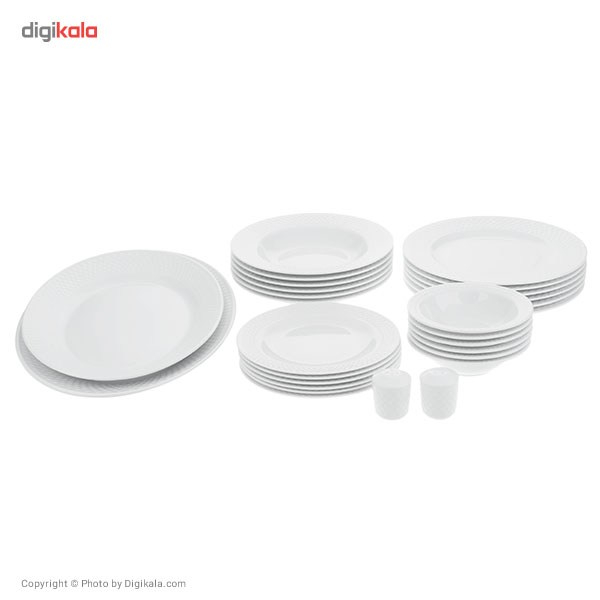 سرویس غذاخوری 28 پارچه چینی زرین ایران سری رادیانس مدل سفید درجه یک