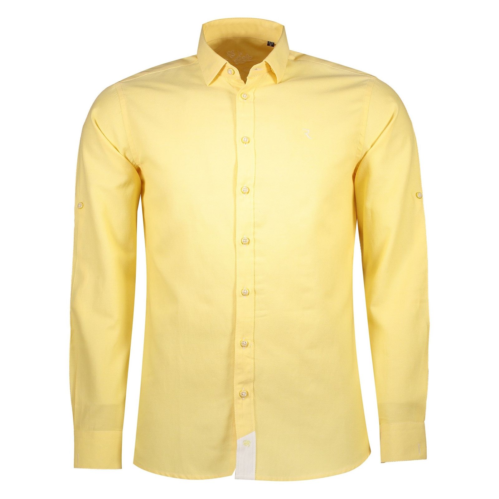 پیراهن نخی یقه برگردان مردانه - رونی - زرد - 1