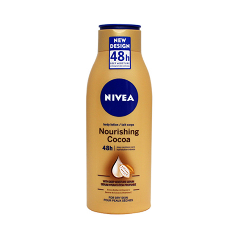 لوسیون بدن نیوآ مدل Nourishing Cocoa حجم 400 میلی‌لیتر، حاوی کره کاکائو و ویتامین E، مناسب پوست خشک و حساس، مرطوب‌کننده و نرم‌کننده پوست تا 48 ساعت