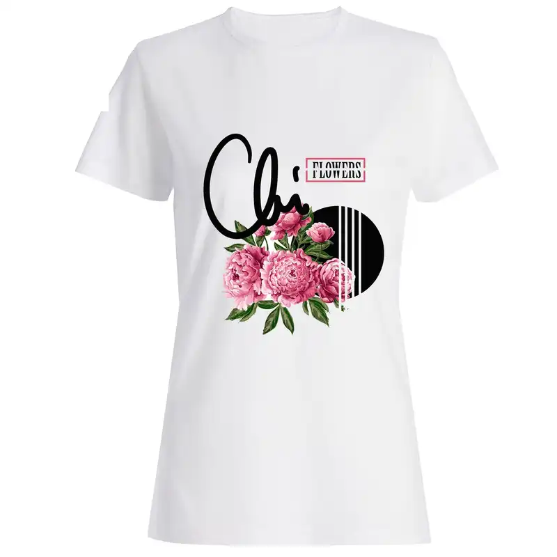 تیشرت آستین کوتاه زنانه طرح گل کد SW189 رنگ سفید