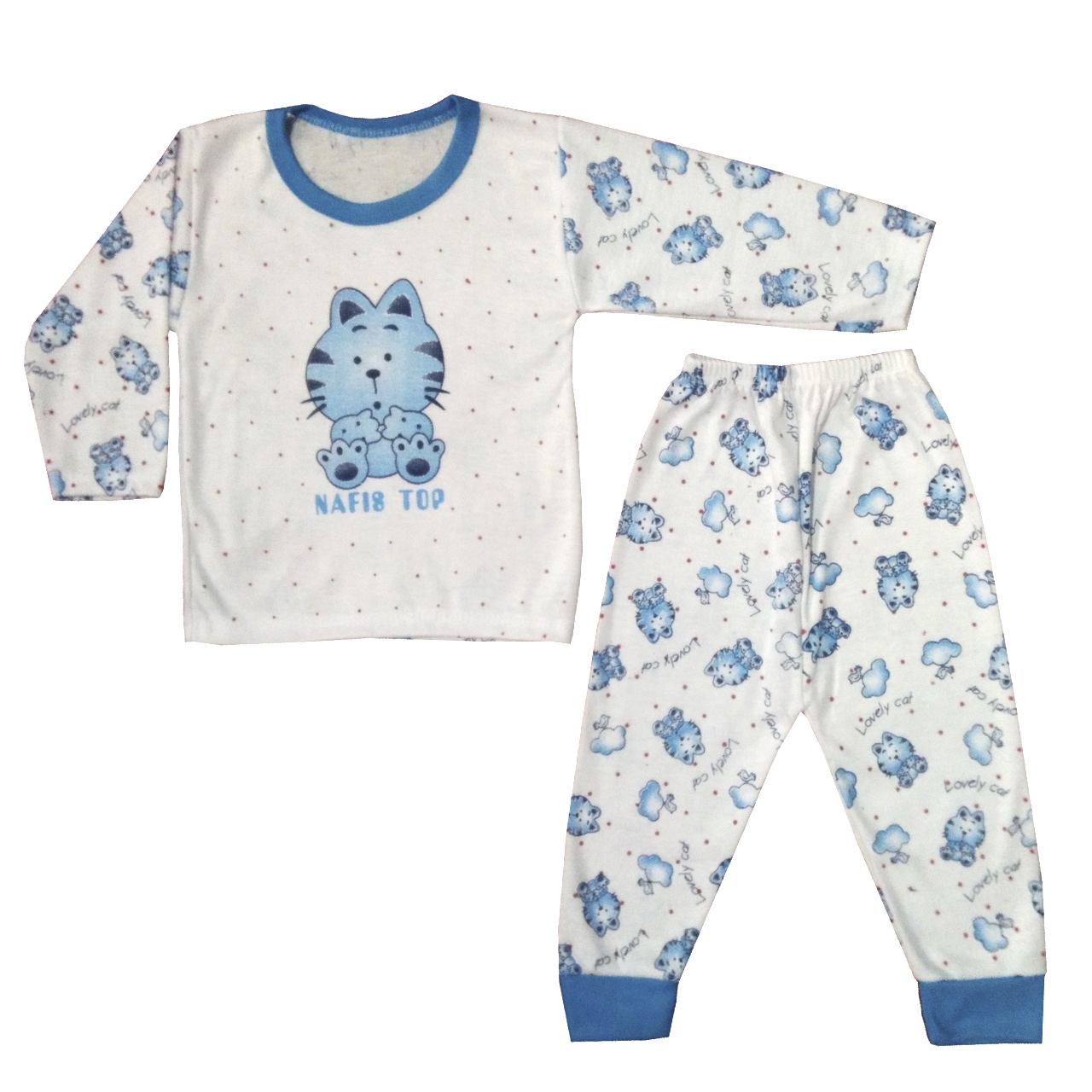 ست تی شرت و شلوار نوزادی پسرانه طرح گربه کد BLU002