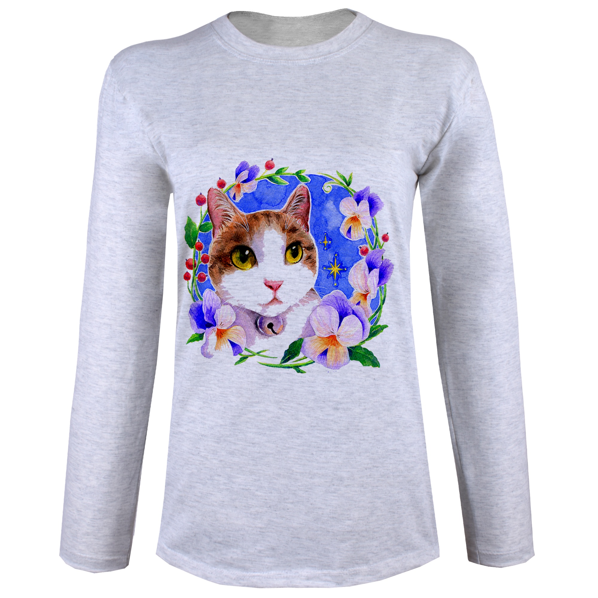 تی شرت  آستین بلند زنانه  طرح گربه و گل  کد B96