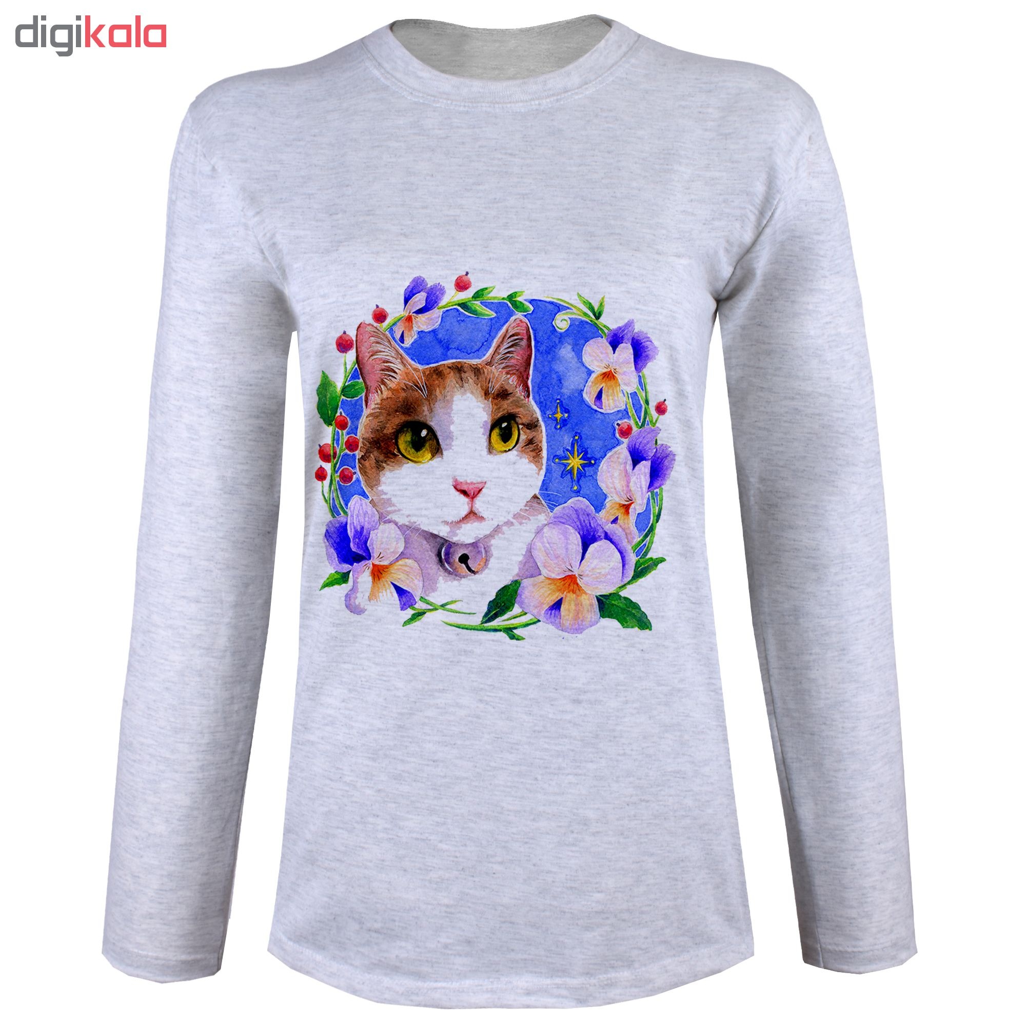 تی شرت  آستین بلند زنانه  طرح گربه و گل  کد B96