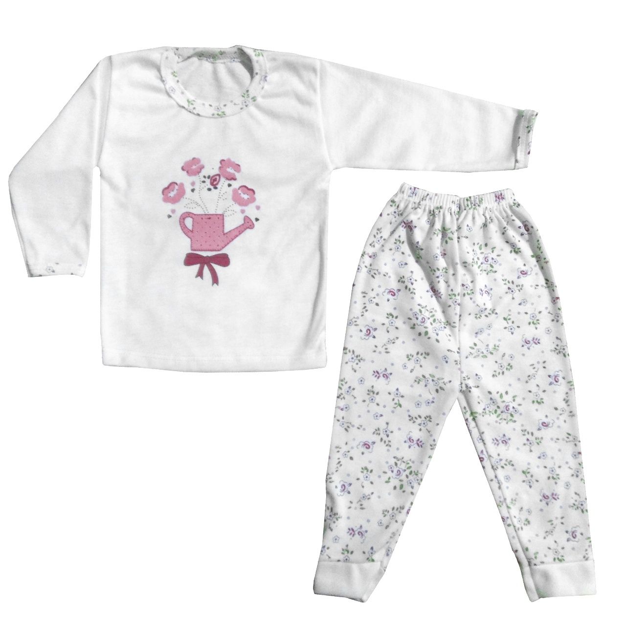 ست تی شرت و شلوار نوزادی طرح گل و آبپاش -  - 1