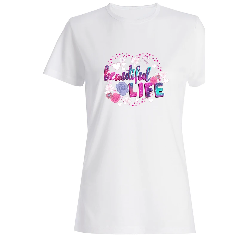 تیشرت آستین کوتاه زنانه طرح لایف کد SW207