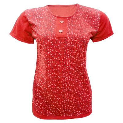 تیشرت آستین کوتاه زنانه طرح گل کد tm-370 رنگ قرمز