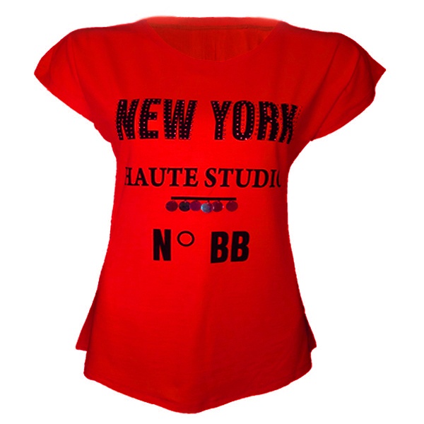 تیشرت آستین کوتاه زنانه طرح نیویورک کد tm-291 رنگ قرمز