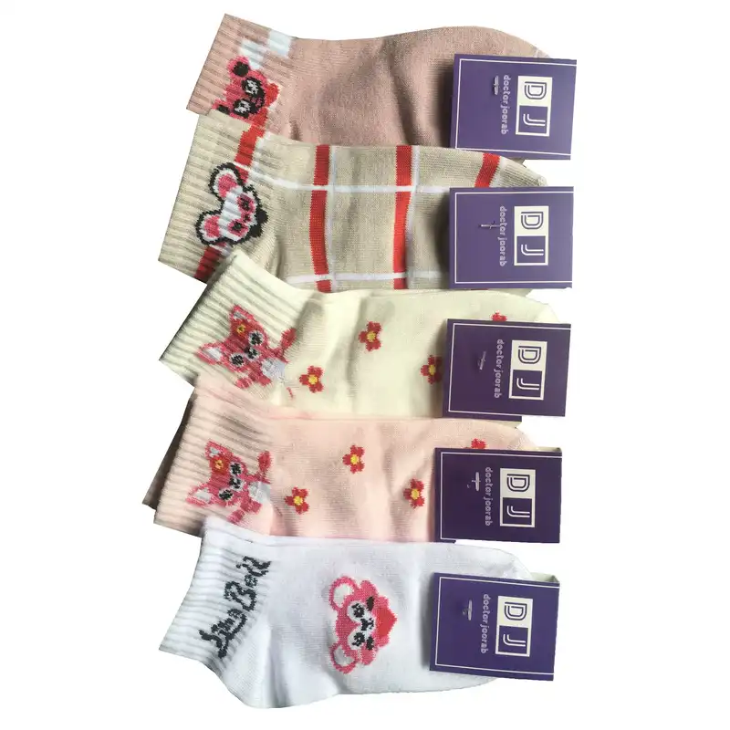 جوراب ساق کوتاه دخترانه دکتر جوراب مدل پنبه کشی میکس بسته 5 عددی