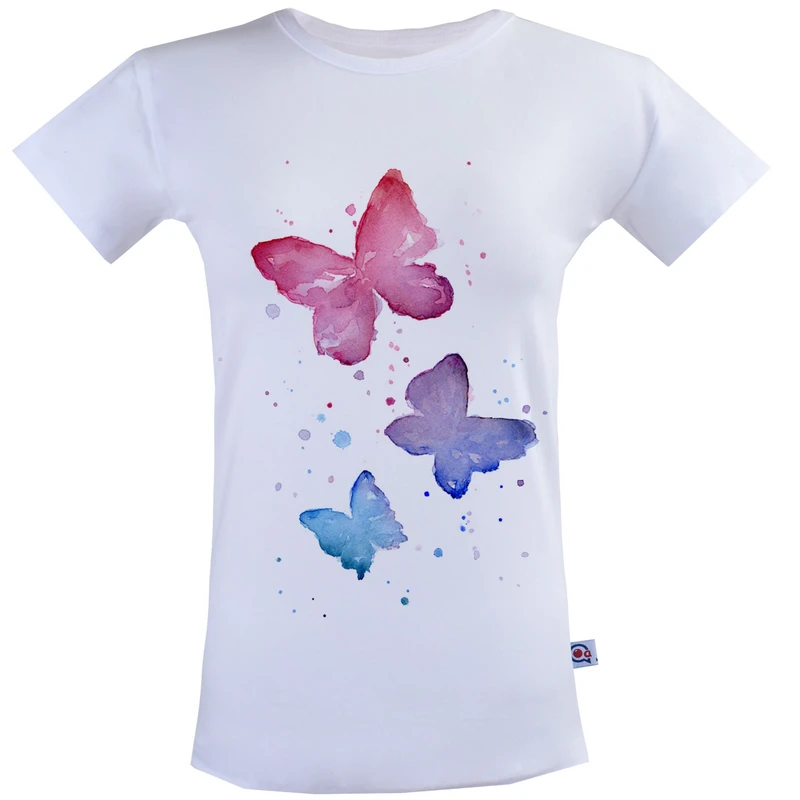 تیشرت زنانه آکو طرح پروانه رنگی کد SS24