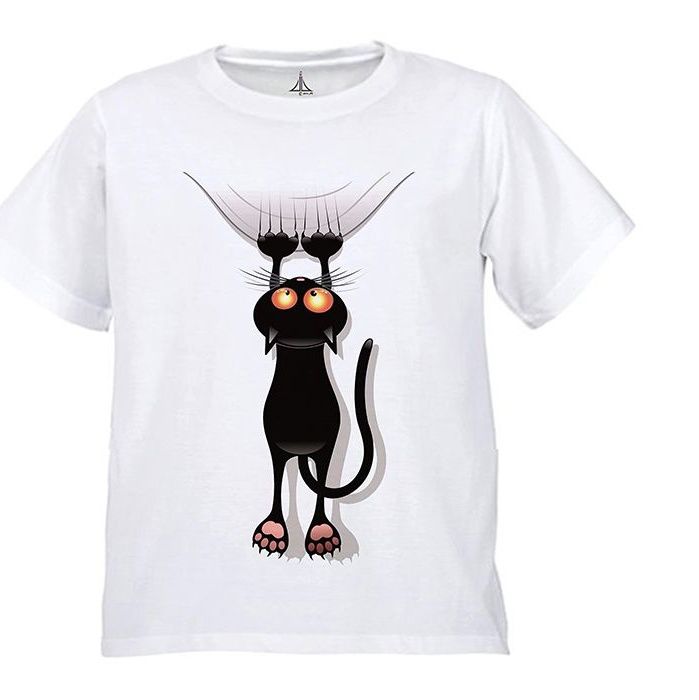 تی شرت دخترانه به رسم طرح گربه کد 9902 -  - 2