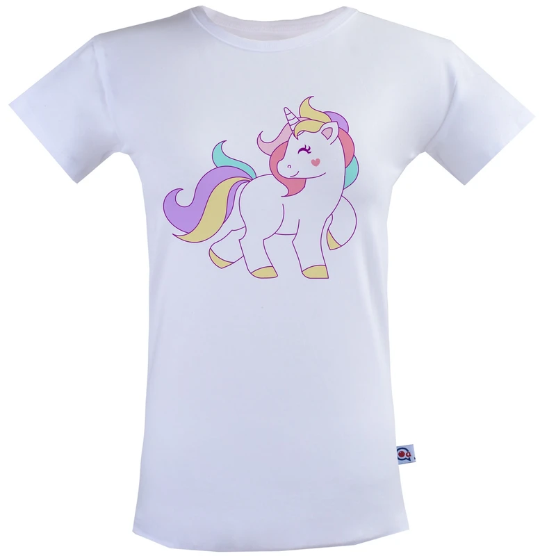 تیشرت آستین کوتاه زنانه آکو طرح تک شاخ فانتزی کد Ns016