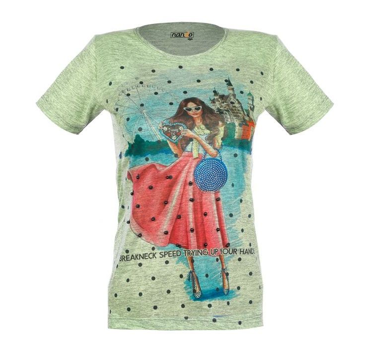 تی شرت زنانه ناندو استایل طرح دختر دامن مرواریدی کد NS41