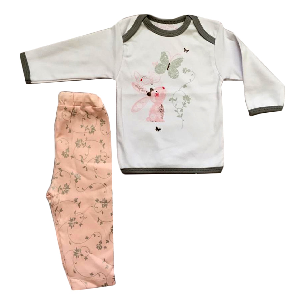 ست تی شرت و شلوار نوزادی دخترانه طرح خرگوش زیبا کد 006