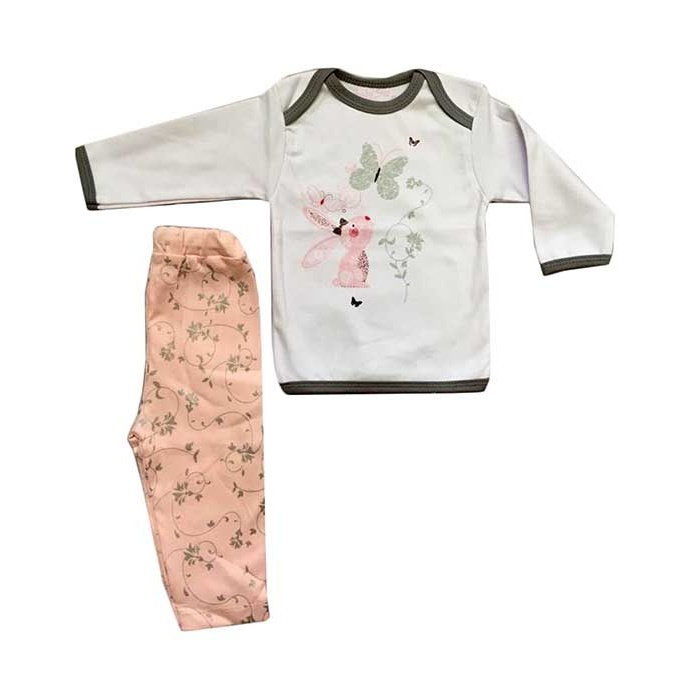 ست تی شرت و شلوار نوزادی دخترانه طرح خرگوش زیبا کد 006