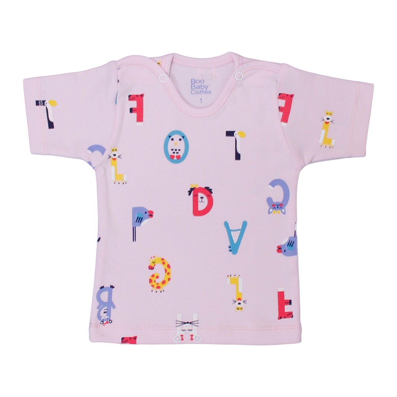 تی شرت آستین کوتاه نوزاد بیبی بو طرح alphabet