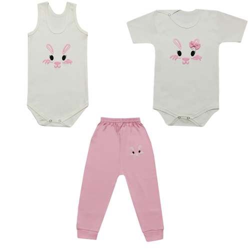 ست 3 تکه لباس نوزادی دخترانه طرح خرگوش کد 12-31