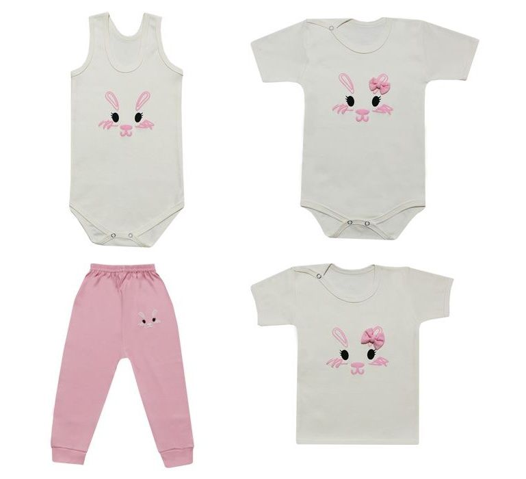 ست 4 تکه لباس نوزادی دخترانه طرح خرگوش کد 12-41