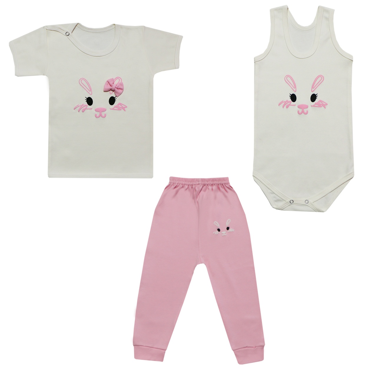 ست 3 تکه لباس نوزادی دخترانه طرح خرگوش کد 12-32