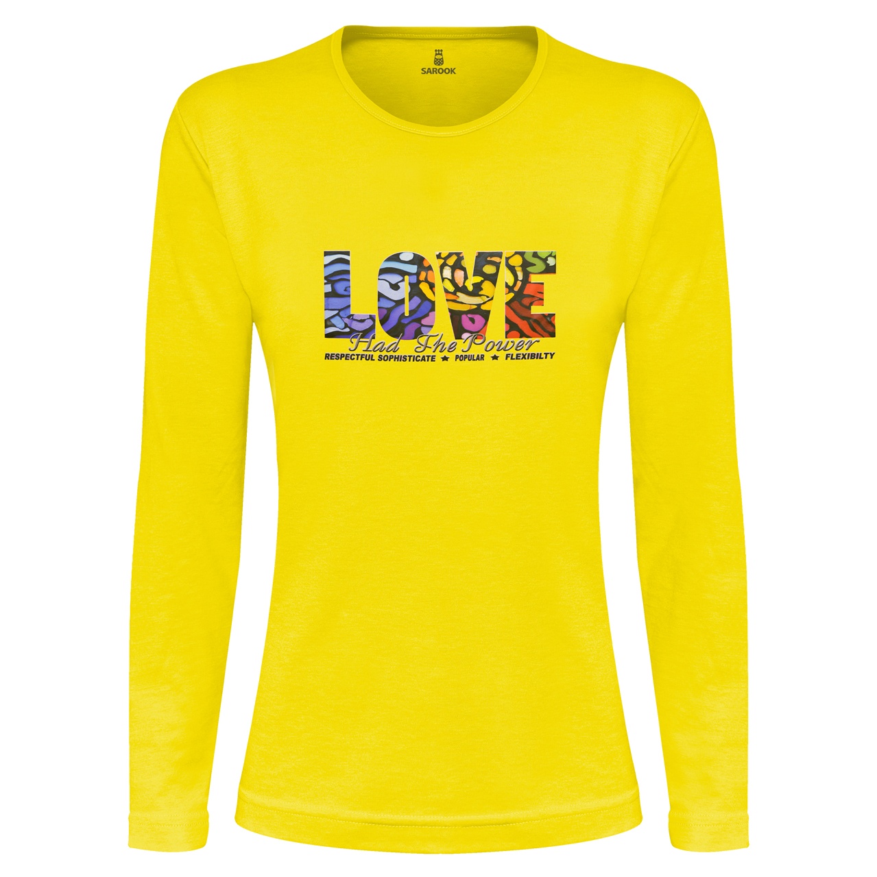 تی شرت آستین بلند زنانه ساروک طرح LOVE رنگ زرد