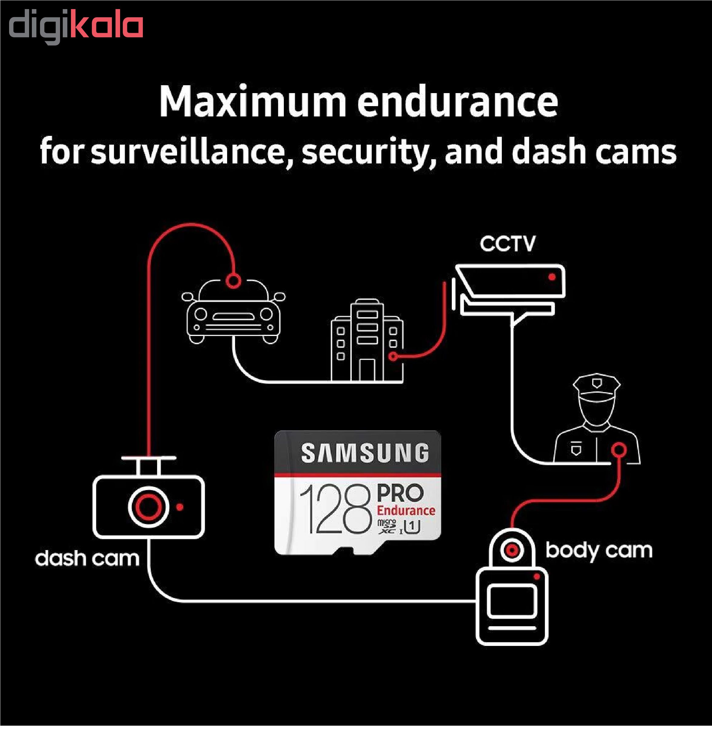 کارت حافظه microSDXC سامسونگ مدل PRO Endurance کلاس 10 استاندارد UHS-I U1 سرعت 80MBps ظرفیت 128 گیگابایت به همراه آداپتور SD