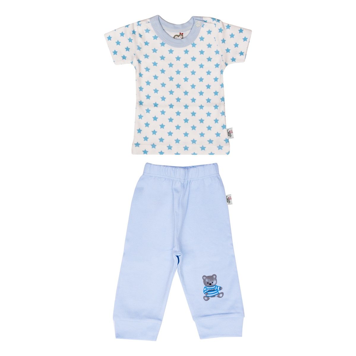 ست تی شرت و شلوار نوزادی پسرانه آدمک طرح ستاره آبی کد 01