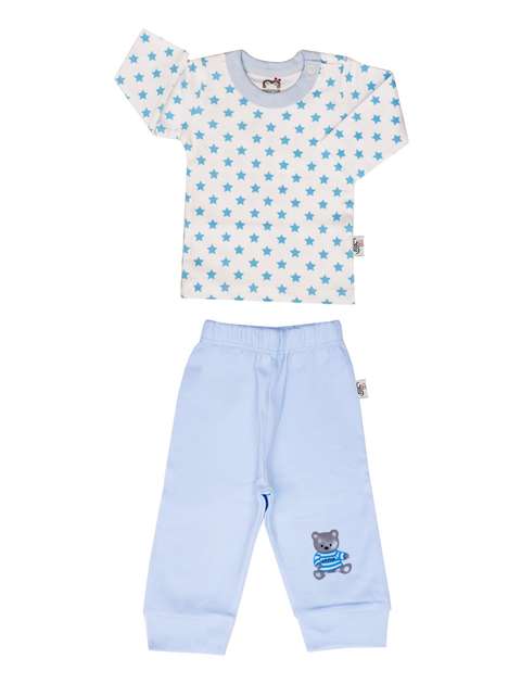 ست تی شرت و شلوار نوزادی پسرانه آدمک طرح ستاره آبی کد 04 