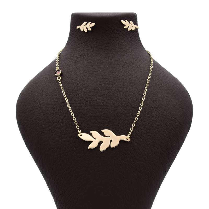 نیم ست طلا 18 عیار زنانه طرح برگ کد 682M379 نیم ست طلا 18 عیار زنانه طرح برگ کد 682M379