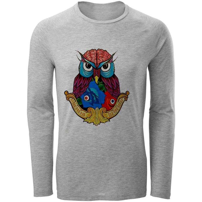 تی شرت آستین بلند مردانه طرح جغد مدل S06