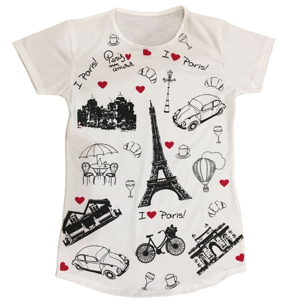 تی شرت آستین کوتاه زنانه طرح پاریس کد 100 -  - 1