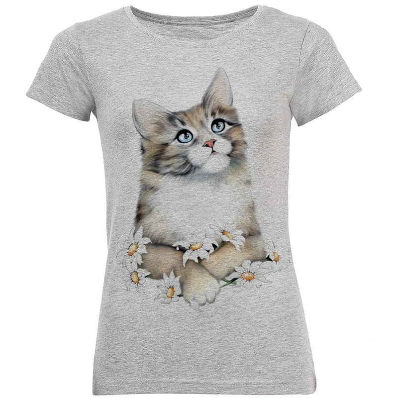 تیشرت آستین کوتاه زنانه طرح گربه کد S310