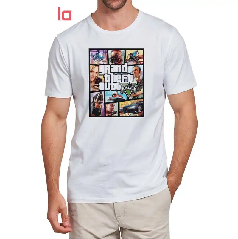 تیشرت مردانه طرح GTAV رنگ سفید