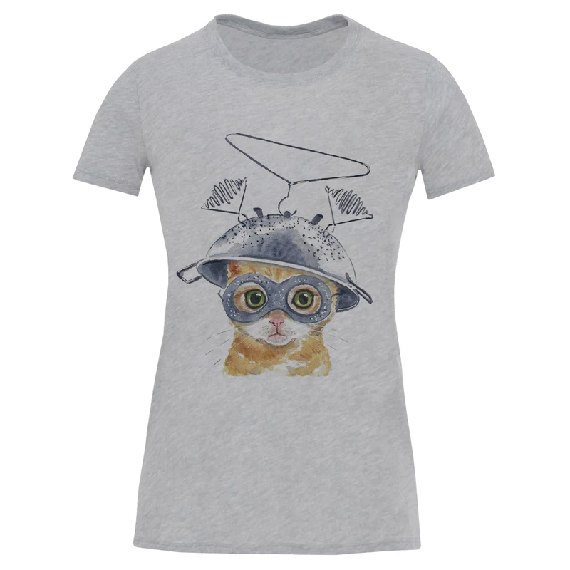 تی شرت آستین کوتاه زنانه طرح گربه فضایی کد S519