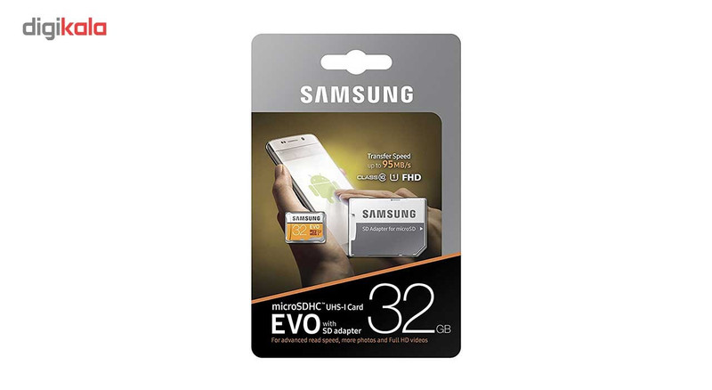 کارت حافظه microSDHC سامسونگ مدل Evo کلاس 10 استاندارد UHS-I U1 سرعت 95MBps همراه با آداپتور SD ظرفیت 32 گیگابایت