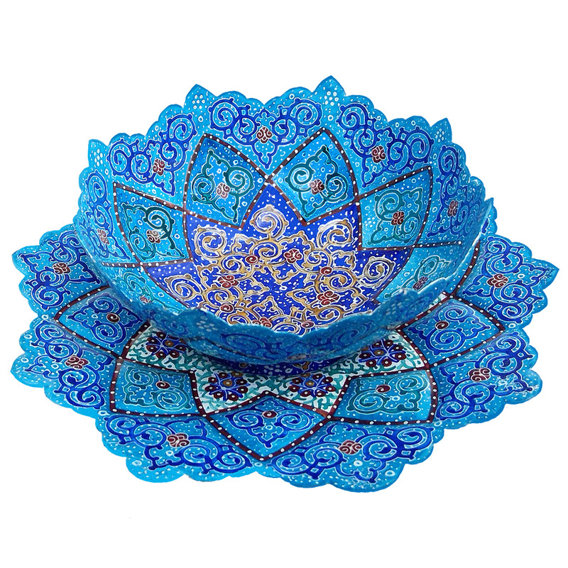 ست کاسه و بشقاب میناکاری آسمانی مدل KB-16-2