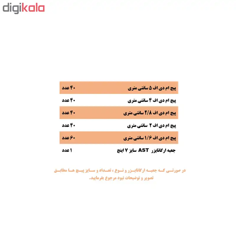 مجموعه 221 عددی پیچ مدل AST
