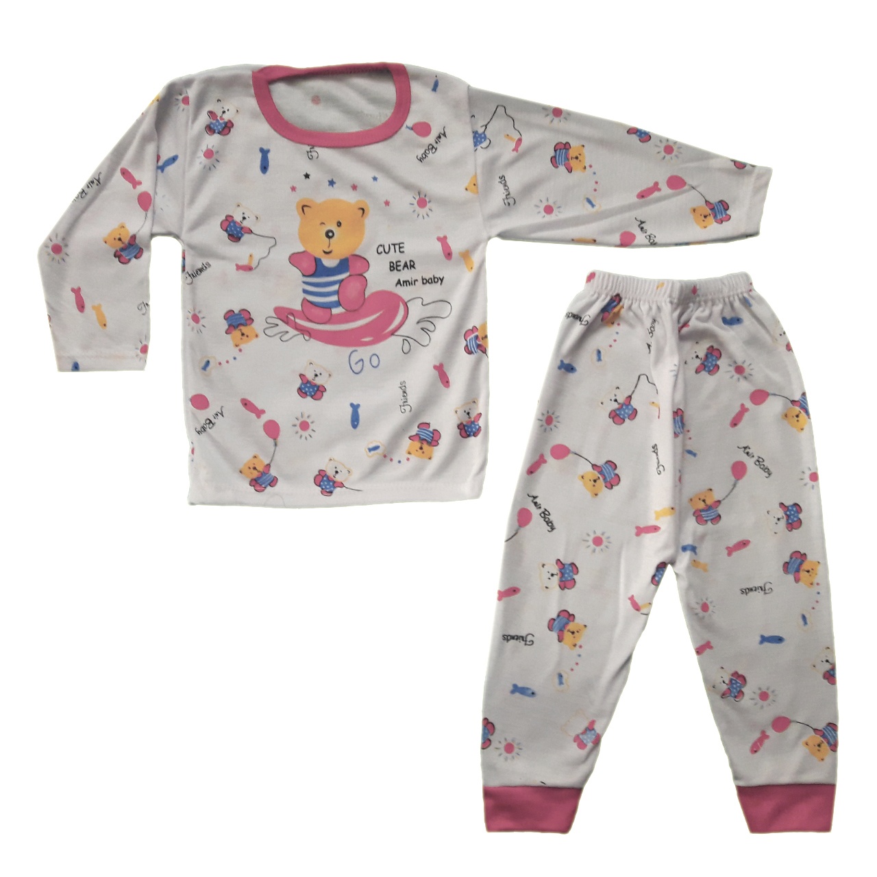 ست تی شرت و شلوار نوزادی طرح خرس کد PN501
