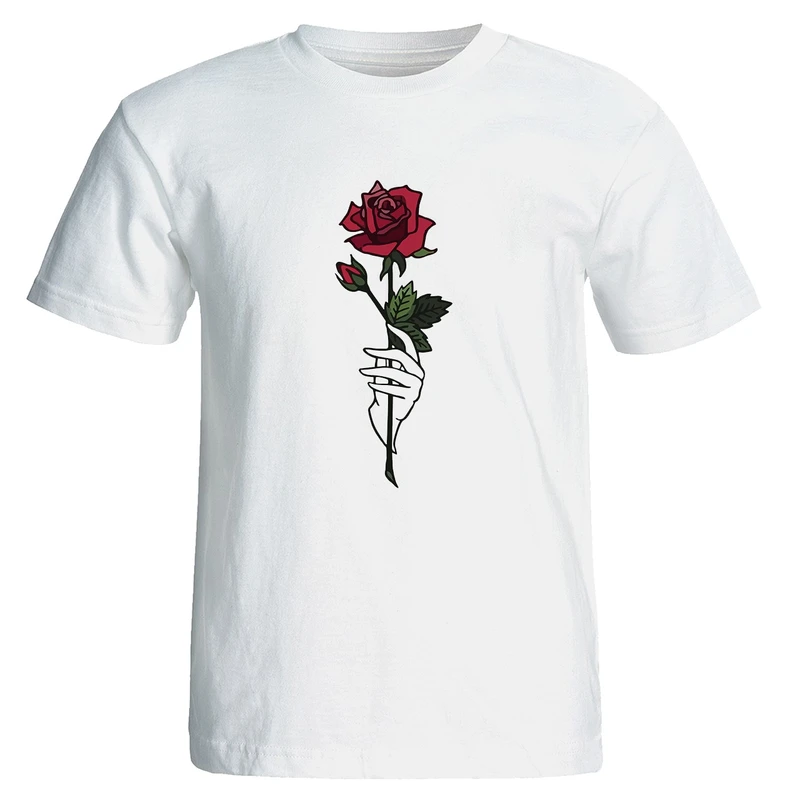 تی شرت آستین کوتاه زنانه طرح گل رز کد 8064